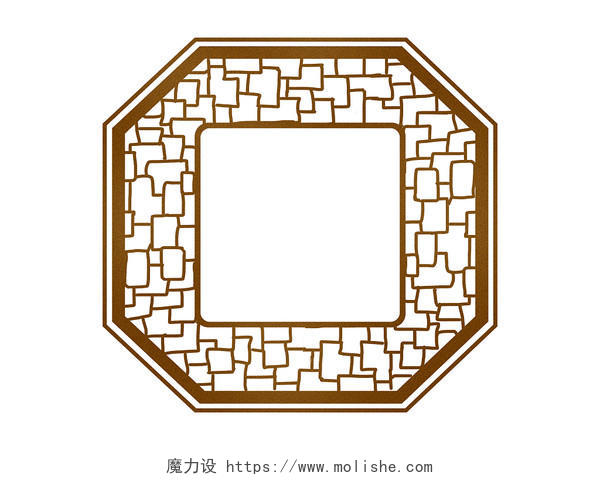棕色手绘中国风古风古代窗户边框元素PNG素材